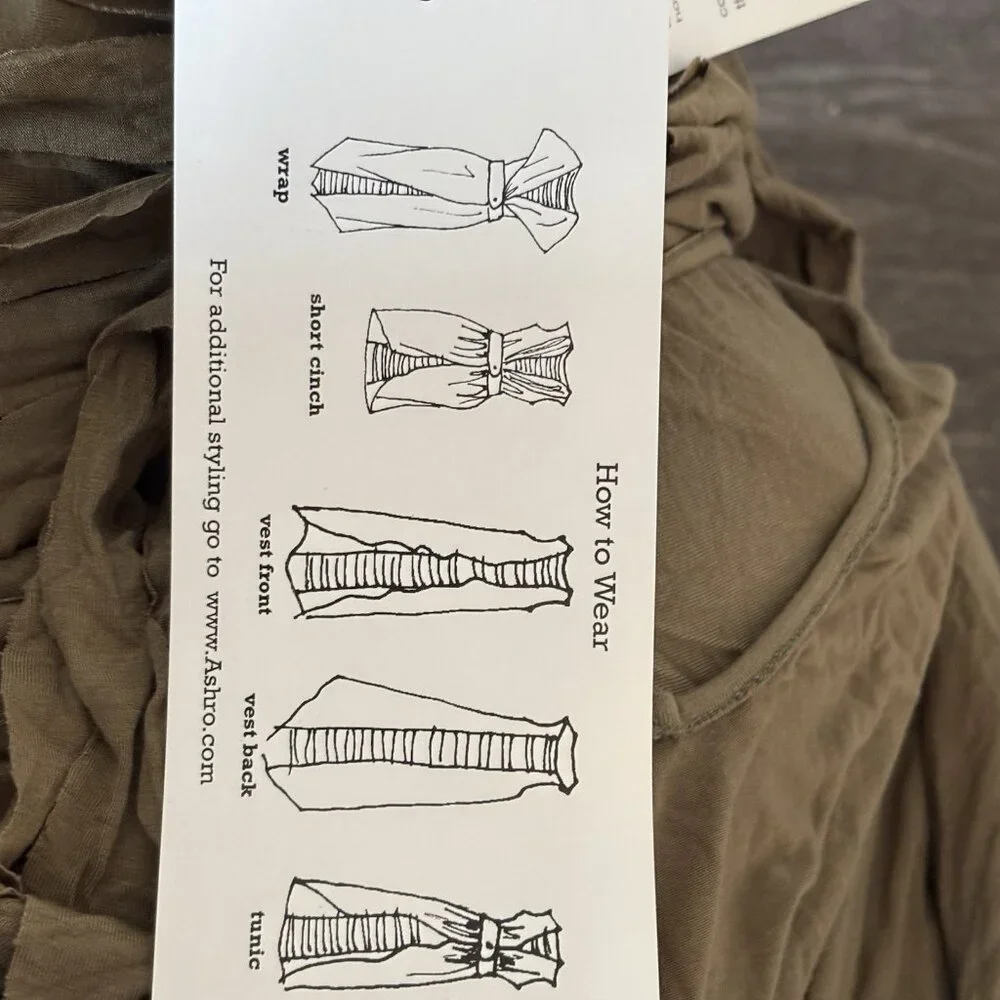 Ashro Open Front Cardigan Vest ONE SIZE MISSY Olive Green Slashed Boho NWT - Picture 2 of 12